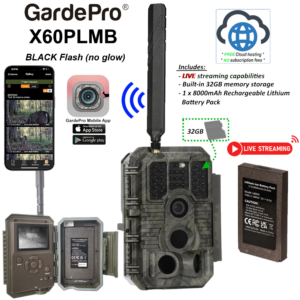 GardePro X60PLMB (48MP) [LIVE STREAM/CLOUD Only] - BLACK FLASH (Camo) + built-in viewer